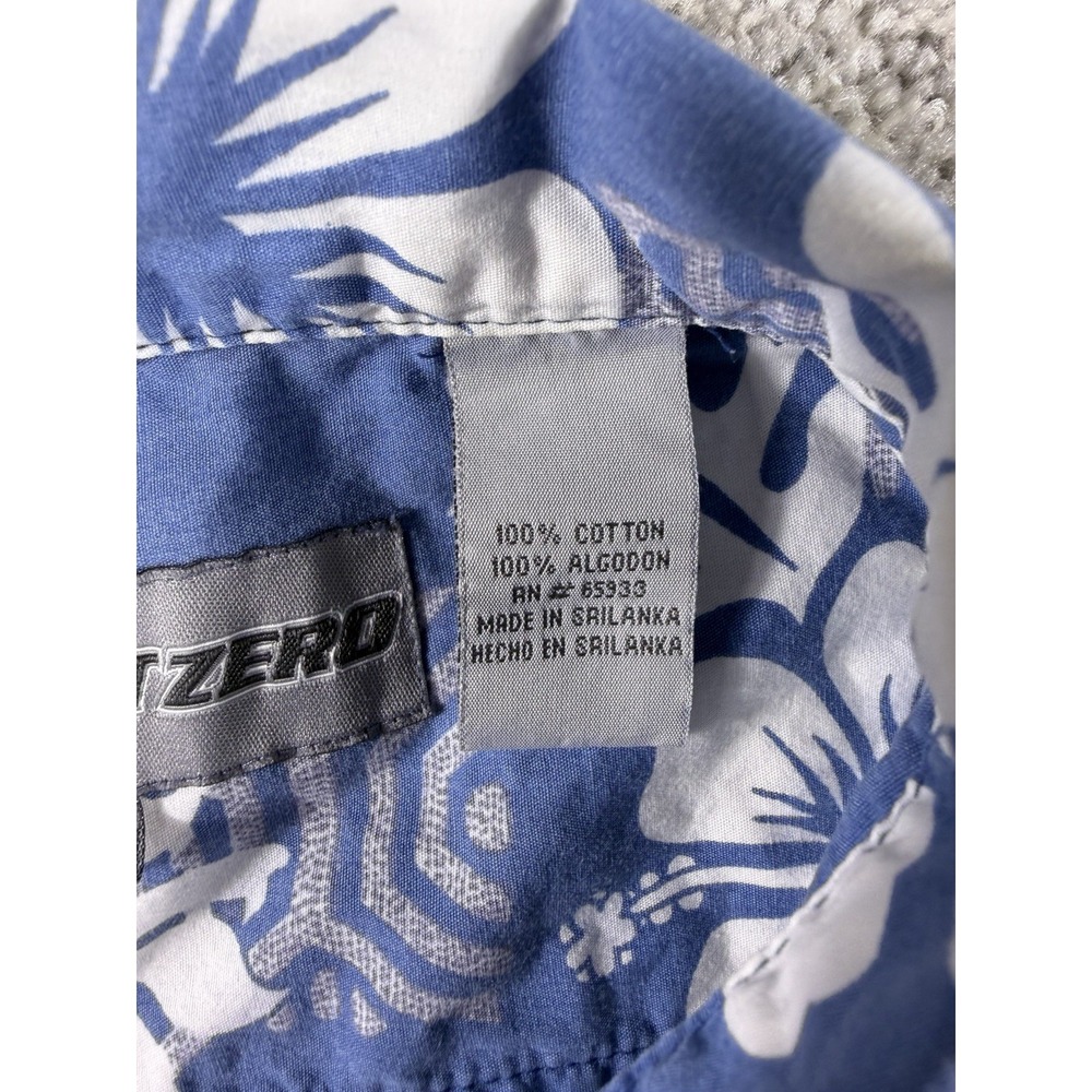 Point Zero Mens Hawaiian Shirt XL Blue Floral Hibiscus Short Sleeve Cotton - Picture 4 of 7
